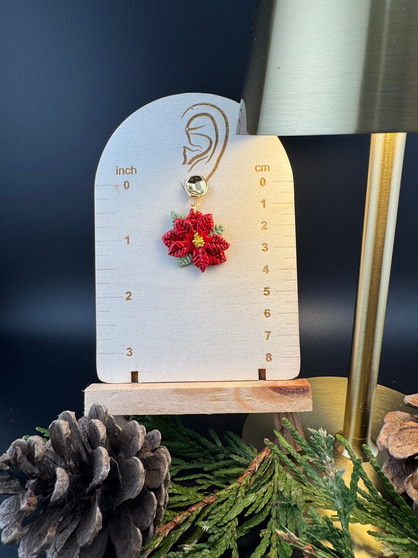 Elegant Poinsettia Dangle Earrings with Gold Button Post