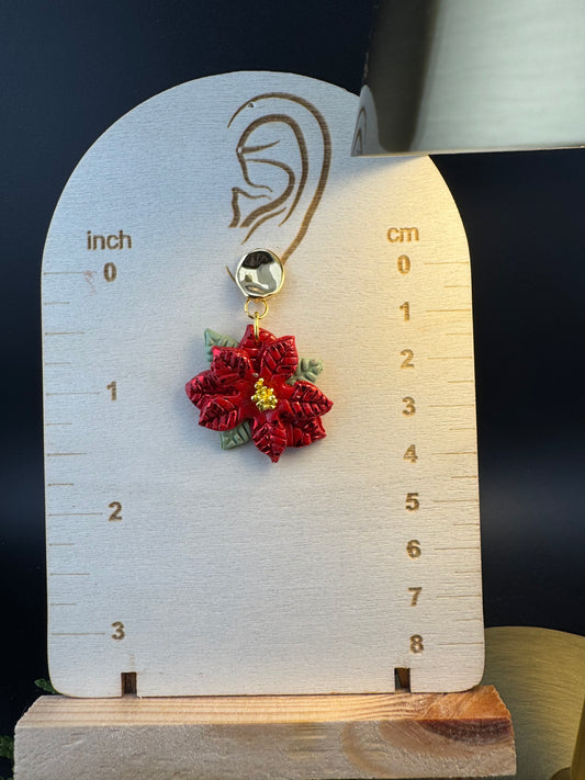 Elegant Poinsettia Dangle Earrings with Gold Button Post
