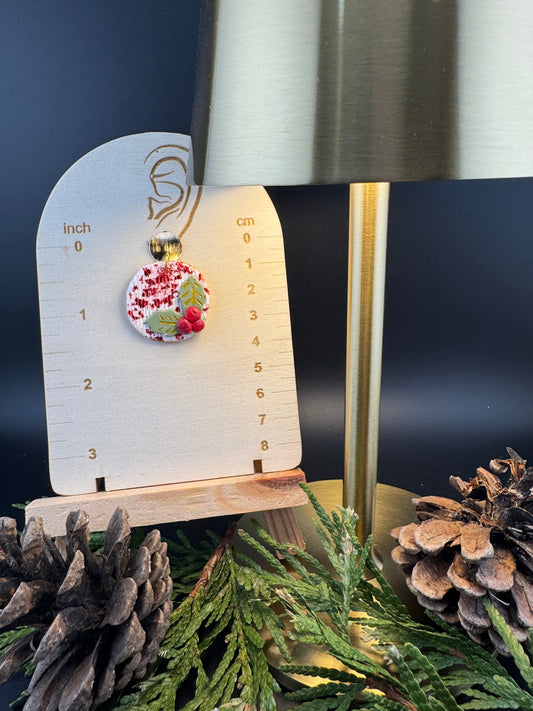 One of a Kind Holly Leaves Ornament Earrings with Gold Button Post