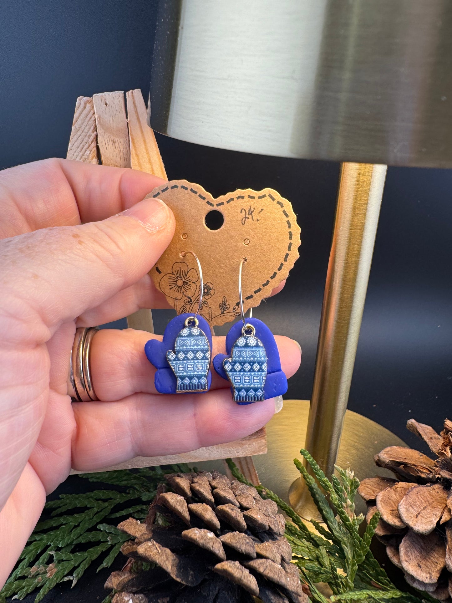 Colored Mitten with Enamel Mitten Charm Gold or Silver Hoops- Multiple Colors