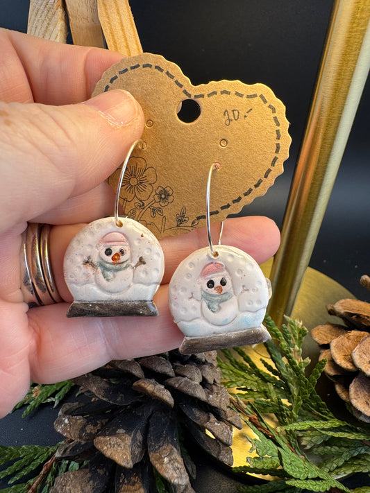Snowman Snowglobe Earring Silver or Gold Hoops