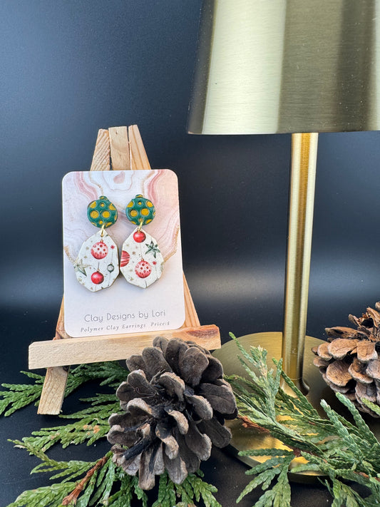 Green and Gold Polka Dot Ornament with Red and Green Ornament Transfer Earrings