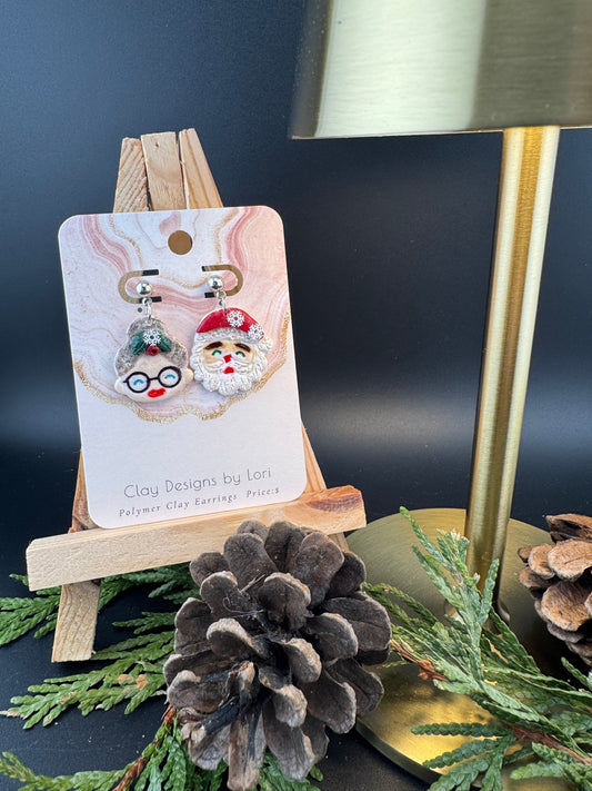 Mr. and Mrs. Clause with Gold or Silver Ball post earrings
