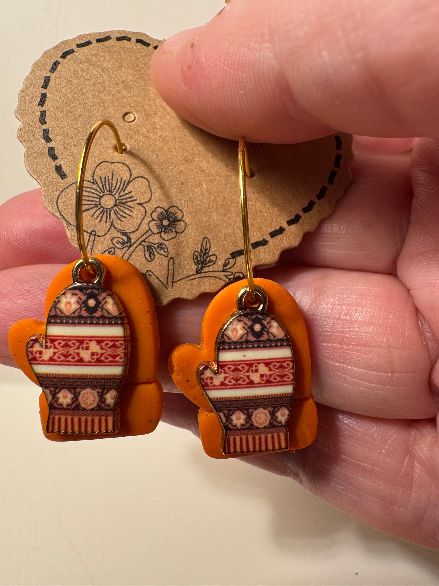 Colored Mitten with Enamel Mitten Charm Gold or Silver Hoops- Multiple Colors