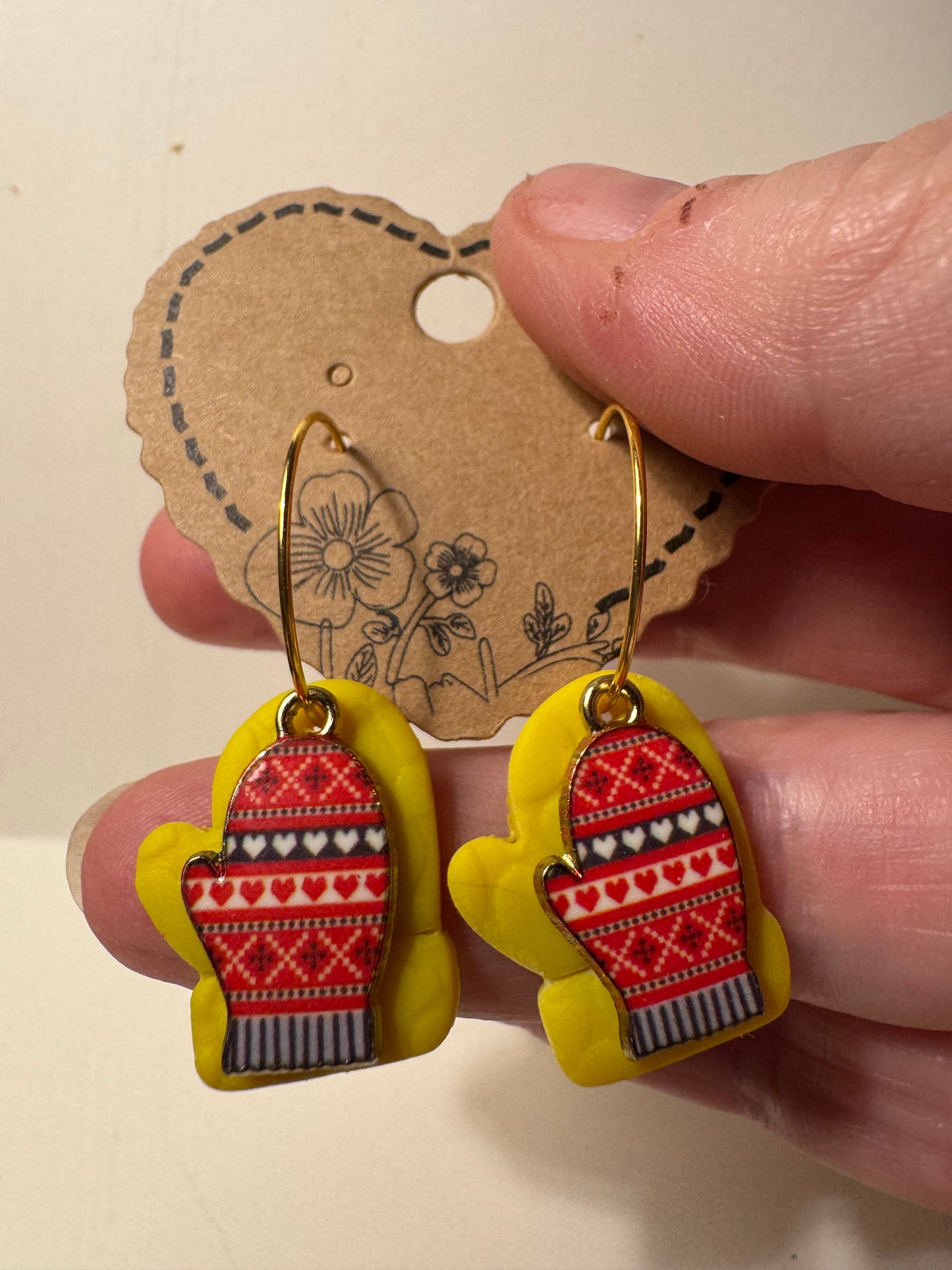 Colored Mitten with Enamel Mitten Charm Gold or Silver Hoops- Multiple Colors