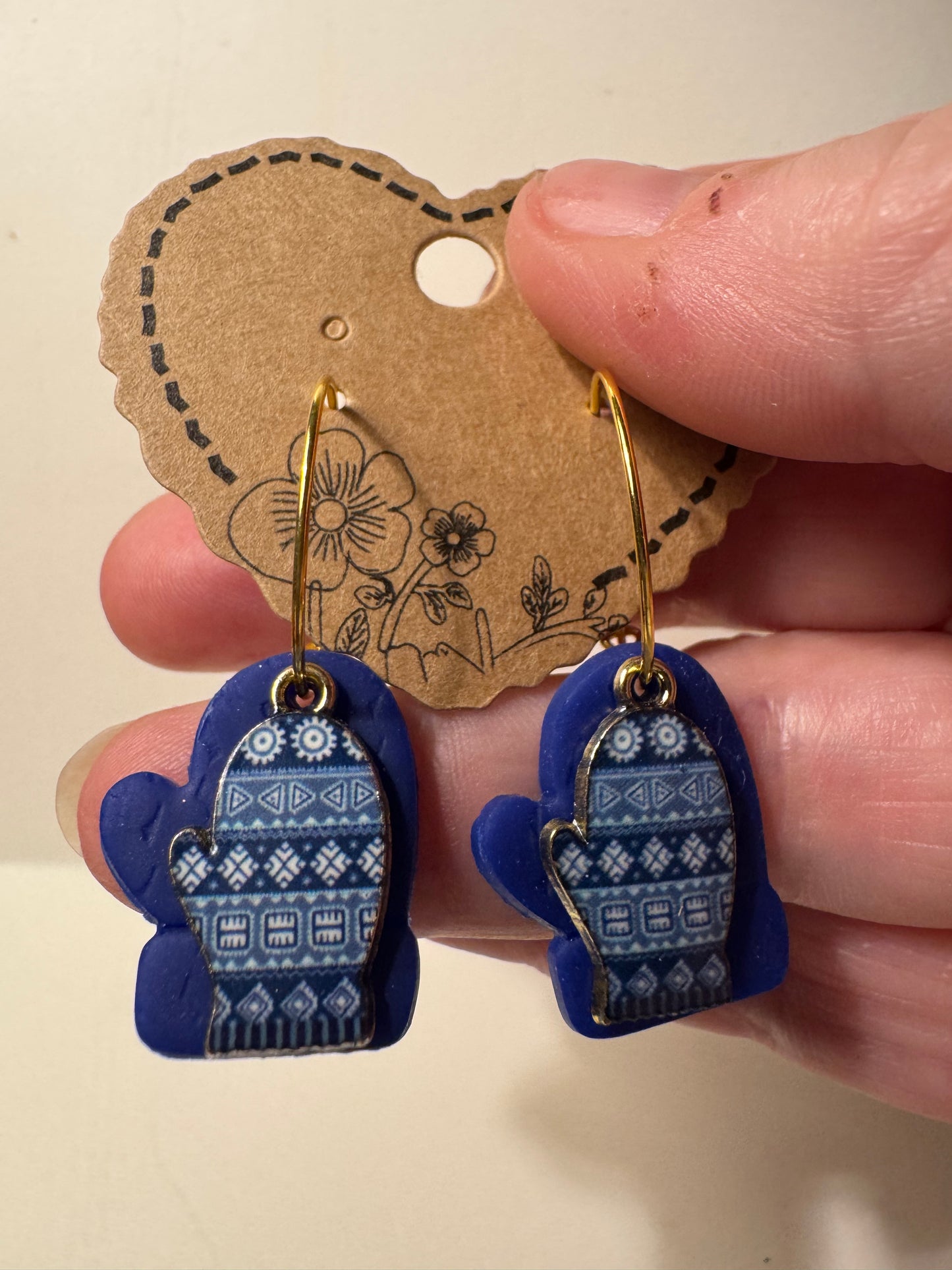 Colored Mitten with Enamel Mitten Charm Gold or Silver Hoops- Multiple Colors