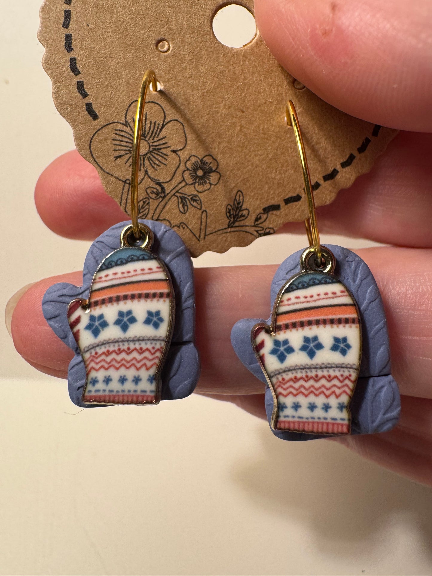 Colored Mitten with Enamel Mitten Charm Gold or Silver Hoops- Multiple Colors