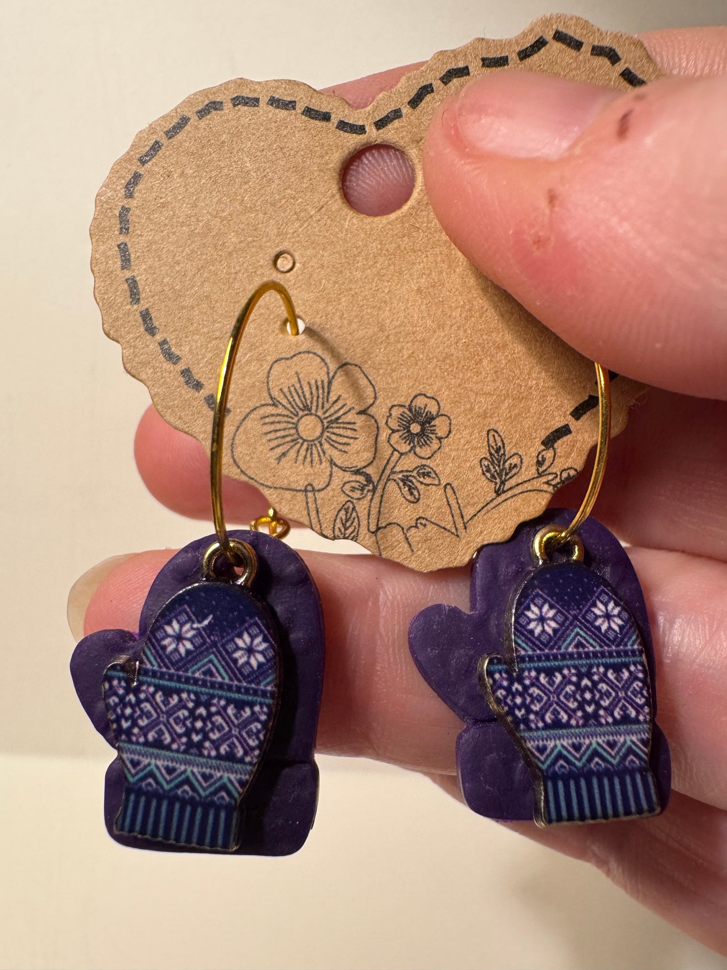 Colored Mitten with Enamel Mitten Charm Gold or Silver Hoops- Multiple Colors