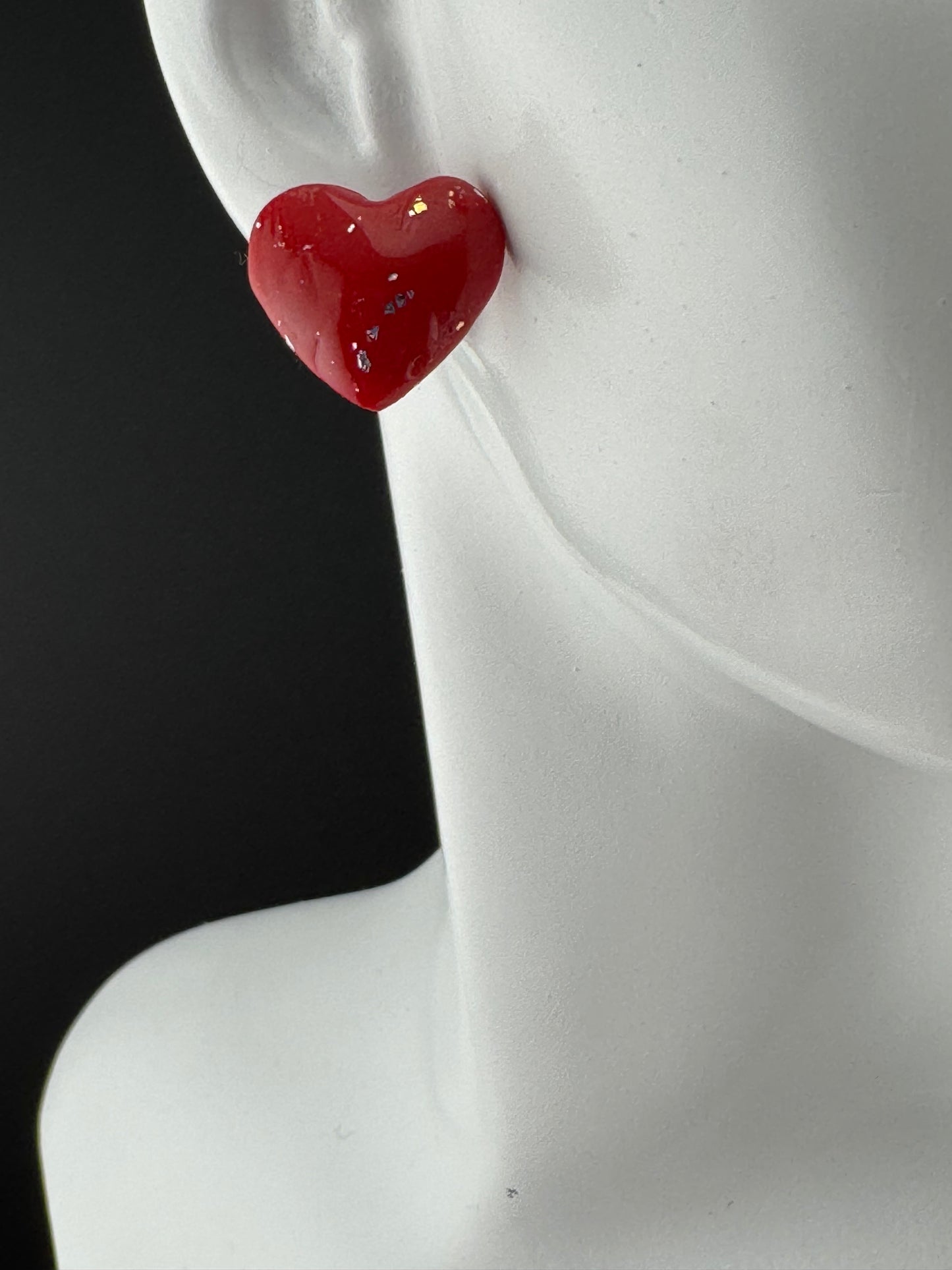 Classic Small Red Heart with Gold and Silver Leaf and Hypoallergenic gold post