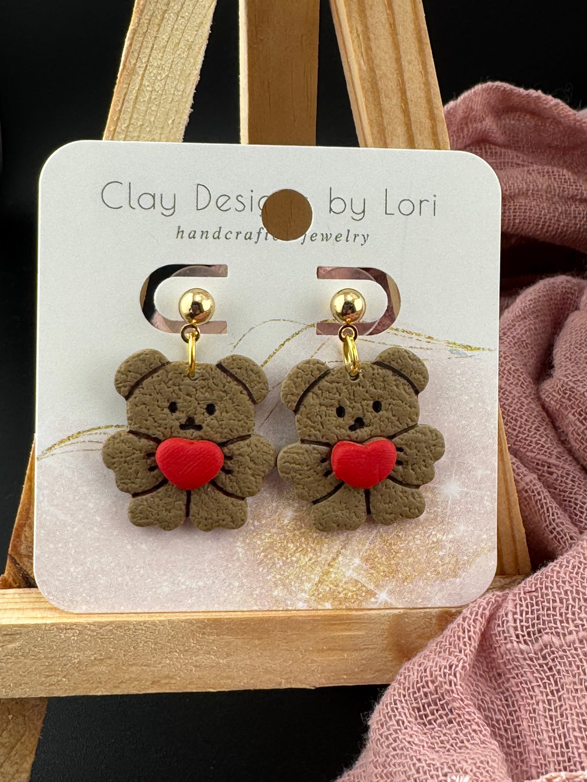 Teddy Bear Shares his Heart Earrings