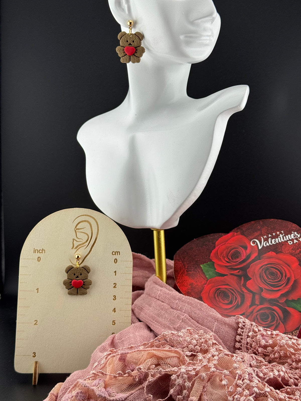 Teddy Bear Shares his Heart Earrings