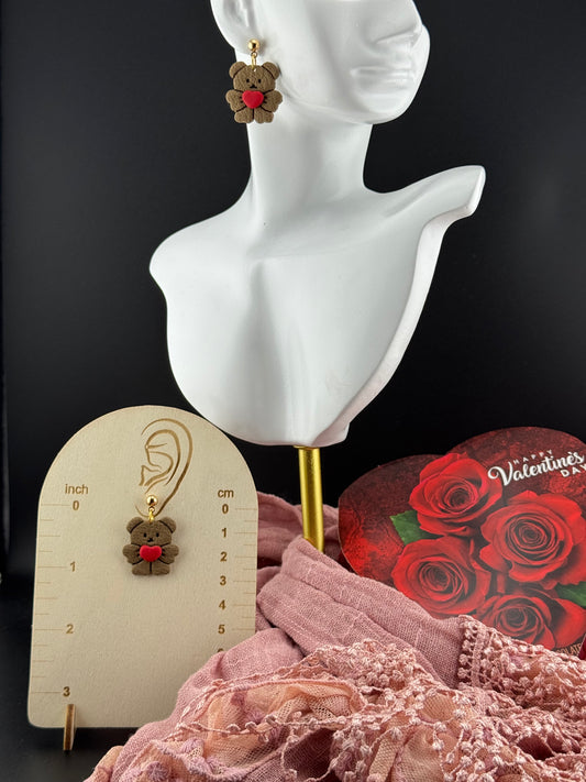 Teddy Bear Shares his Heart Earrings