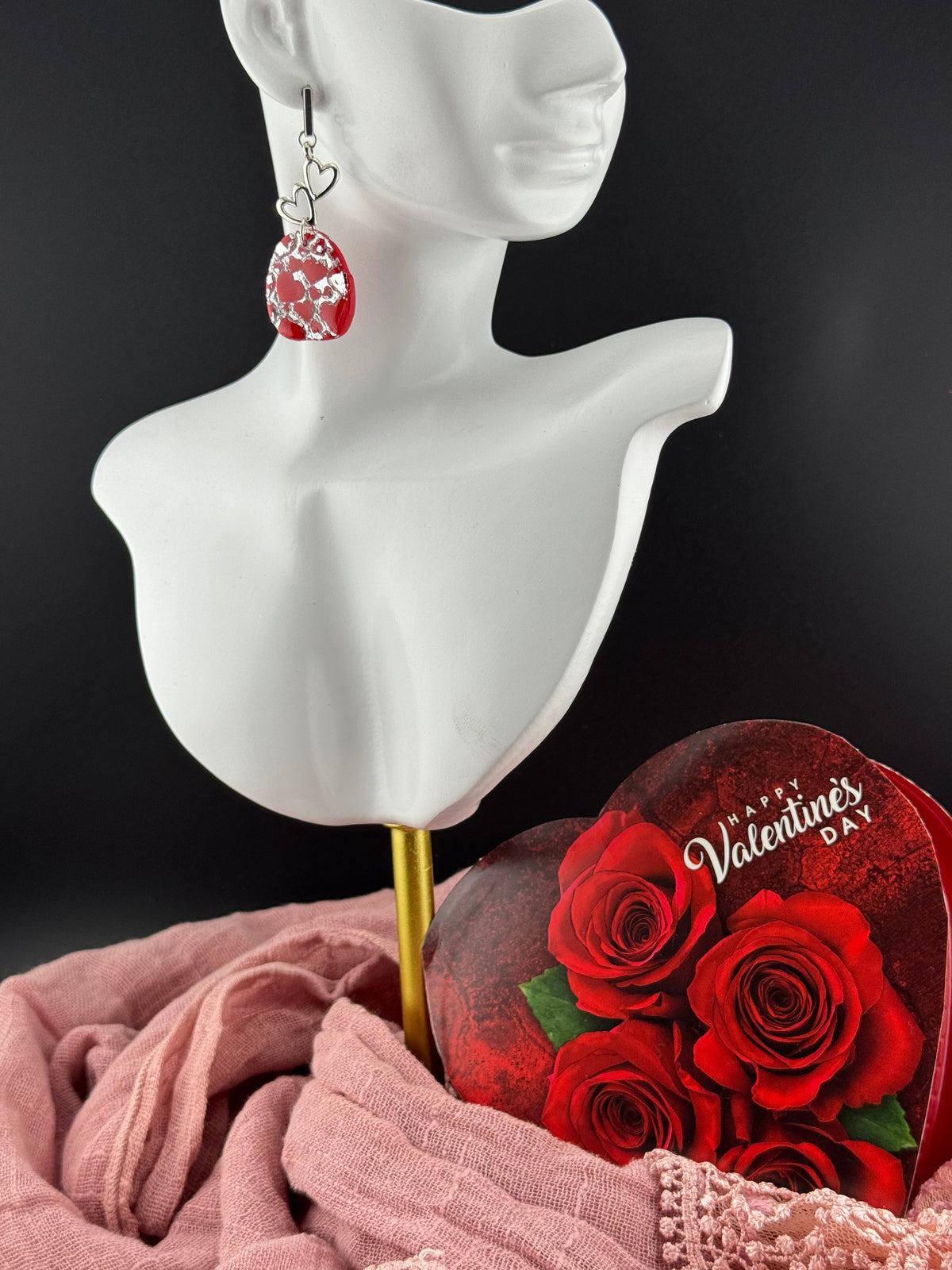 Red and Silver Heart Dangles