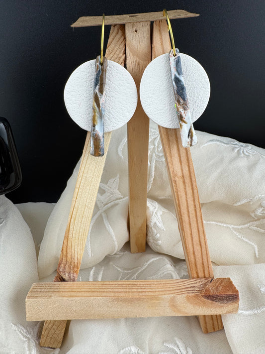 Neutral White Dangle Earring-Gold Hoop accent