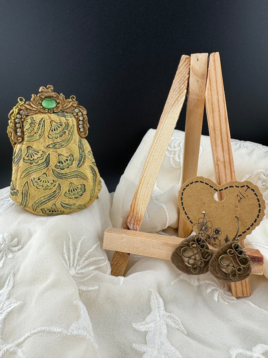 Neutral Teardrop Dangle Earring- Antique Gold Accents