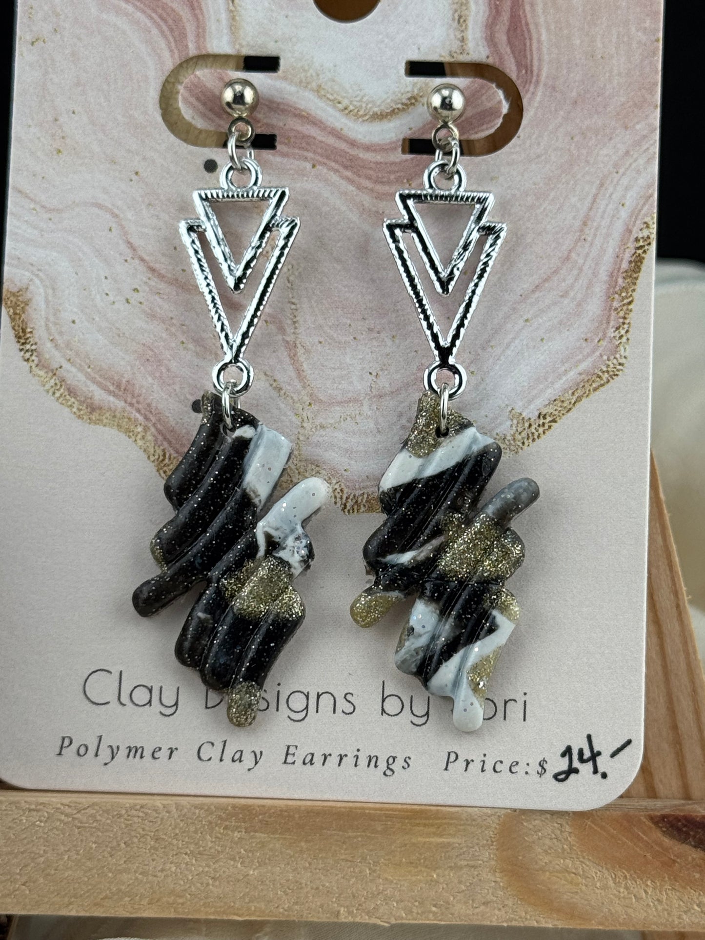 Geometric Gold, Black, and White Marble with Silver Accent and Ball Posts