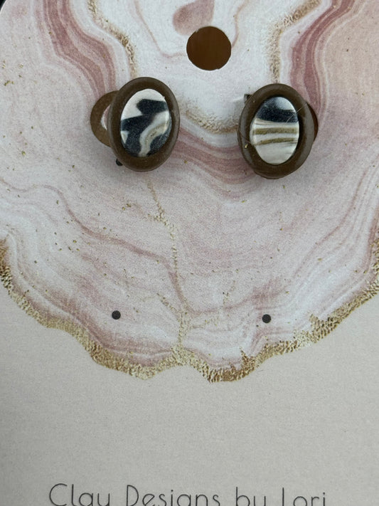 Neutral Black, Brown, and White Marble Studs in Two Shapes