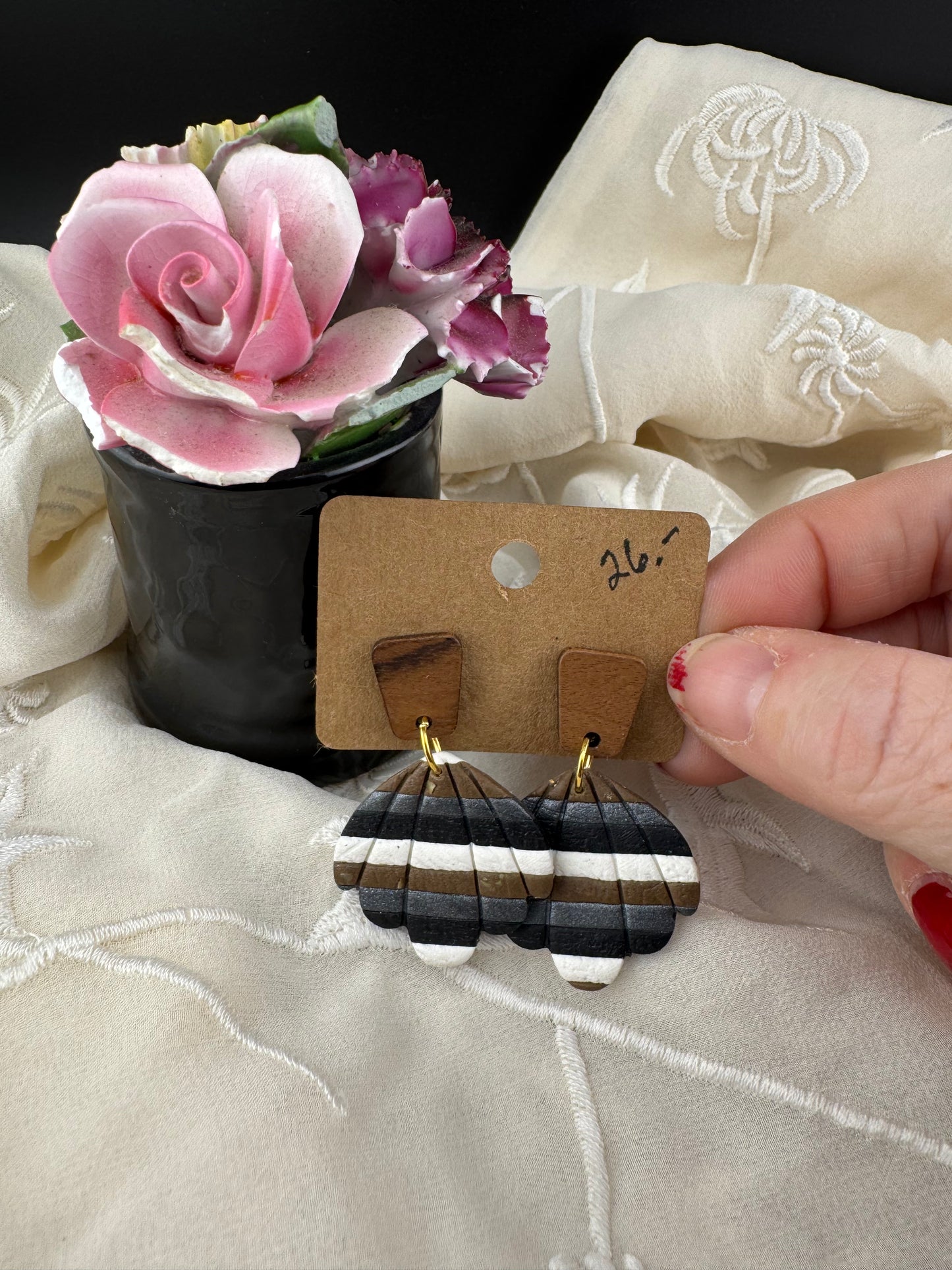 Neutral  Layered Dangle Earring-Wood Accent