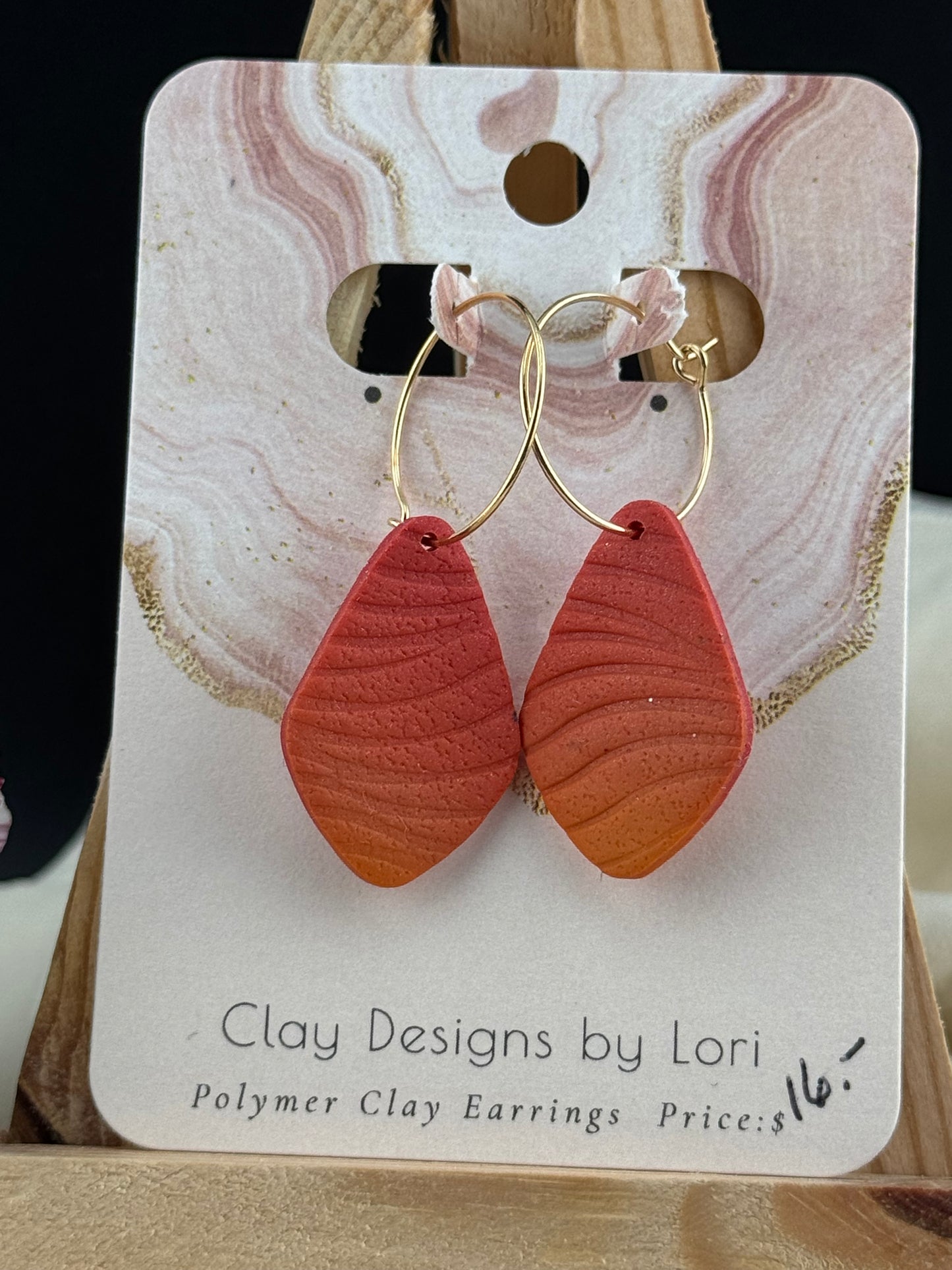 Orange Sunset Ombre Teardrop on Gold Hoop