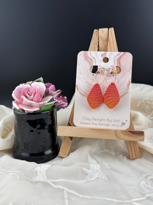 Orange Sunset Ombre Teardrop on Gold Hoop