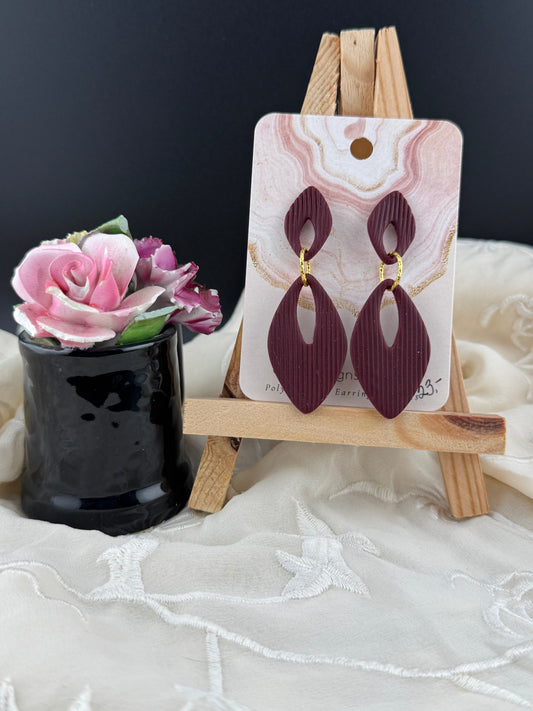 Maroon Teardrop Earrings-Gold Accents