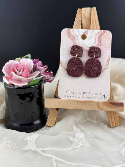 Maroon Dangle Earring-Gold Accent