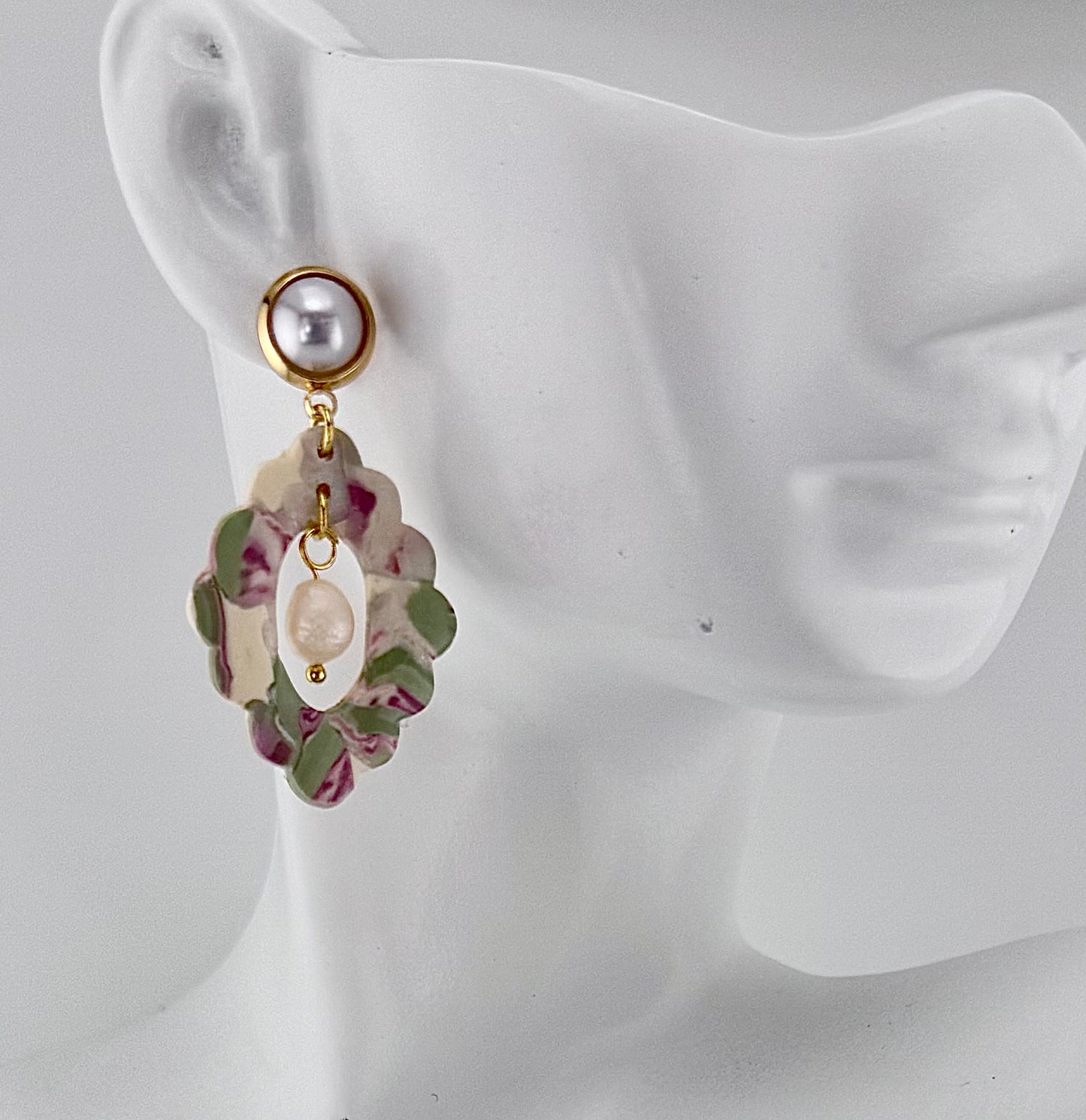 Marbled Garden Pearl Drop Earrings