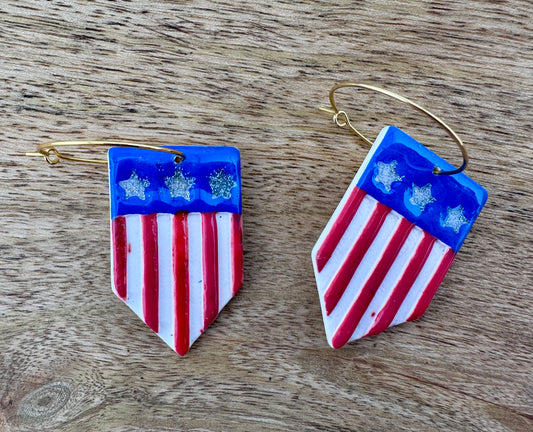 Stars and Stripes Banner Hoop Earrings