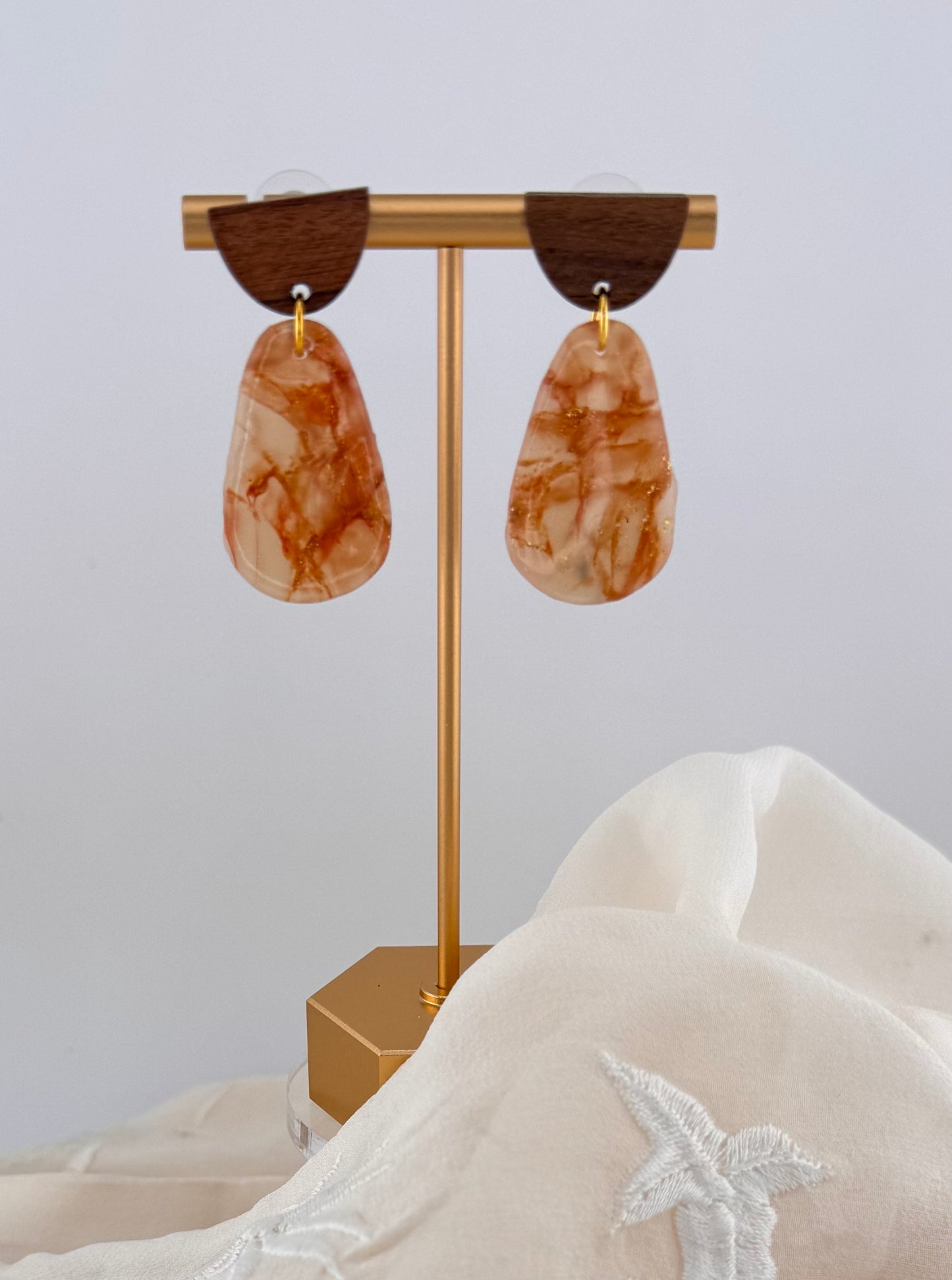 Golden Agate Series- Golden Agate and Walnut Drop Earrings
