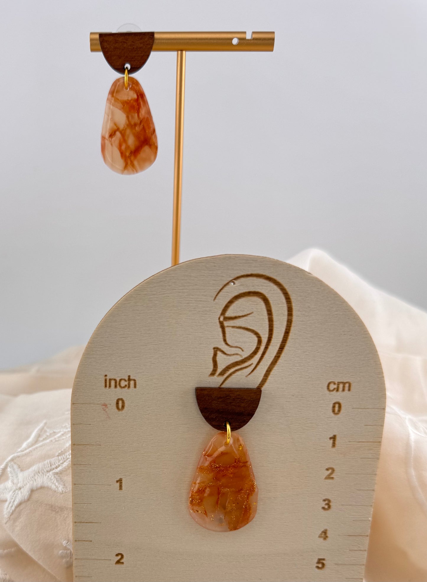 Golden Agate Series- Golden Agate and Walnut Drop Earrings