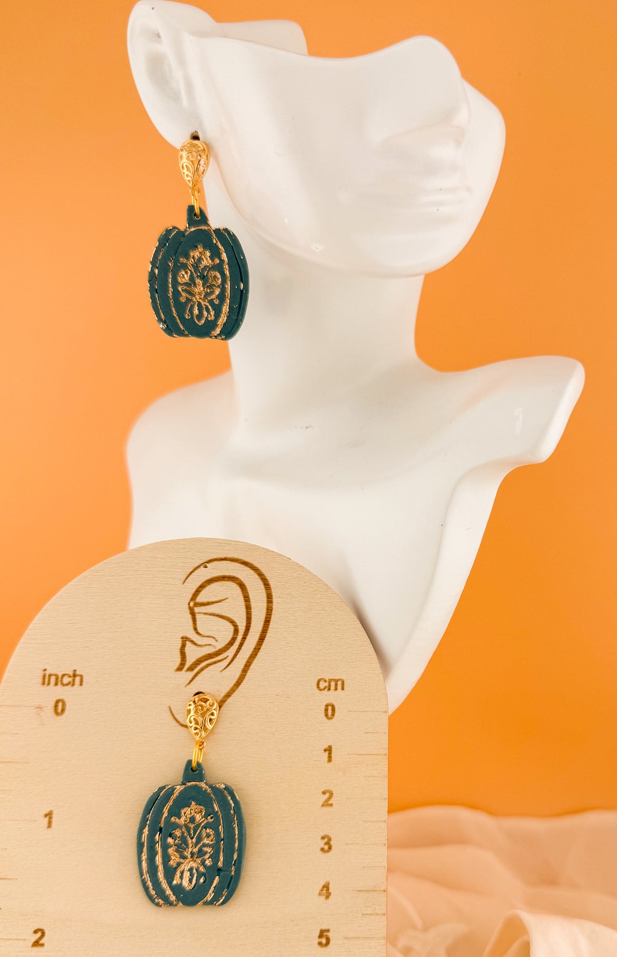 Gilded Botanical Pumpkin drop earrings