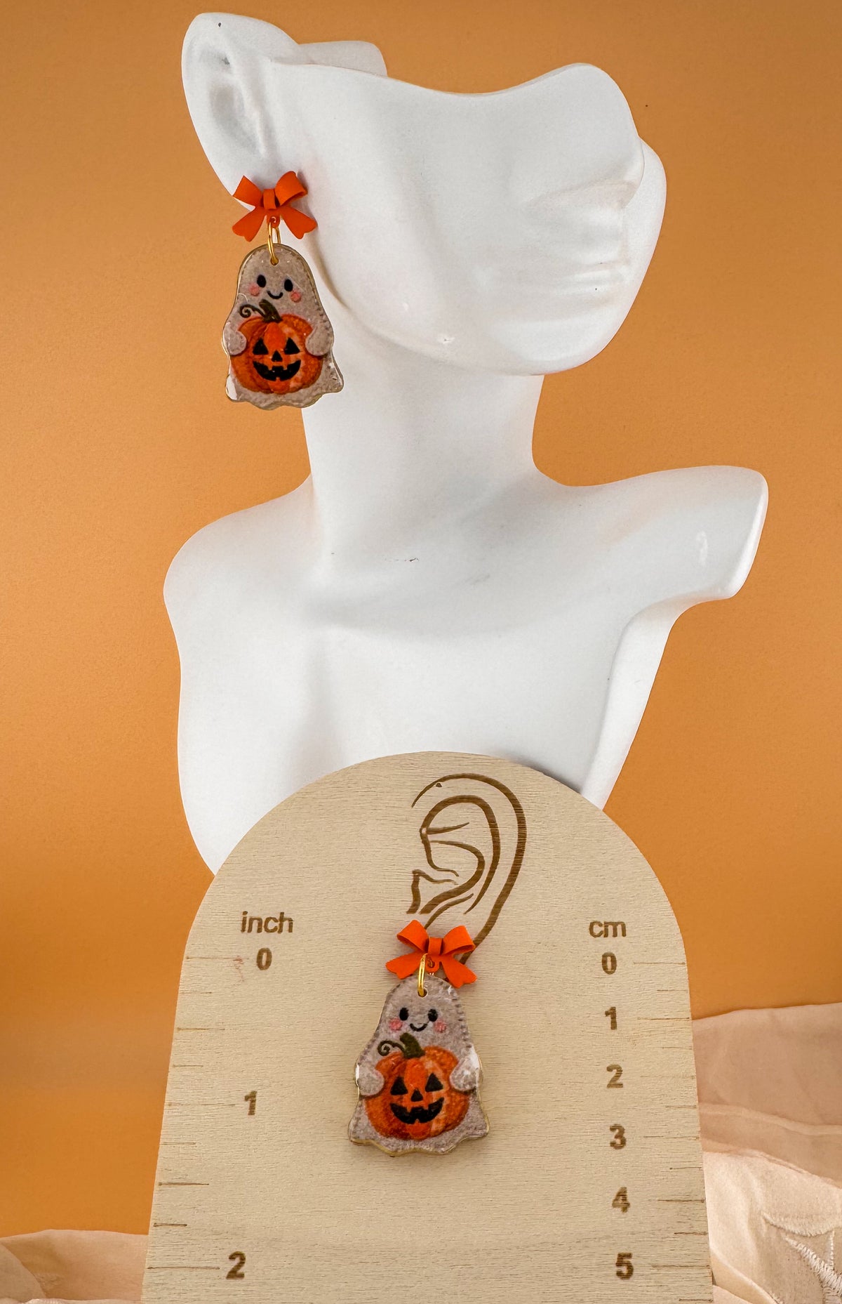 Pumpkin Hugging Ghost Earrings
