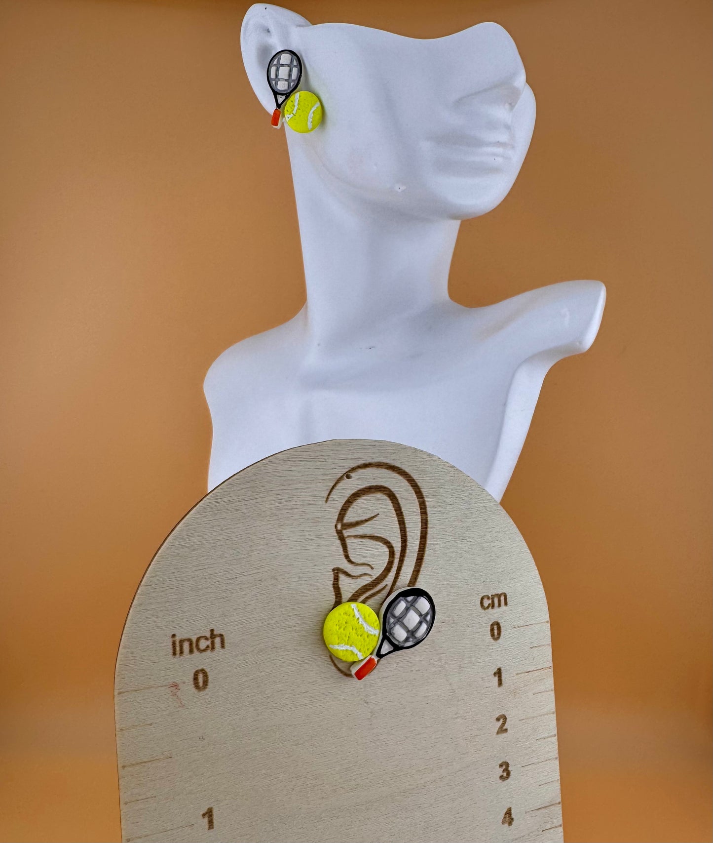 Tennis Racket & Ball Stud Earrings