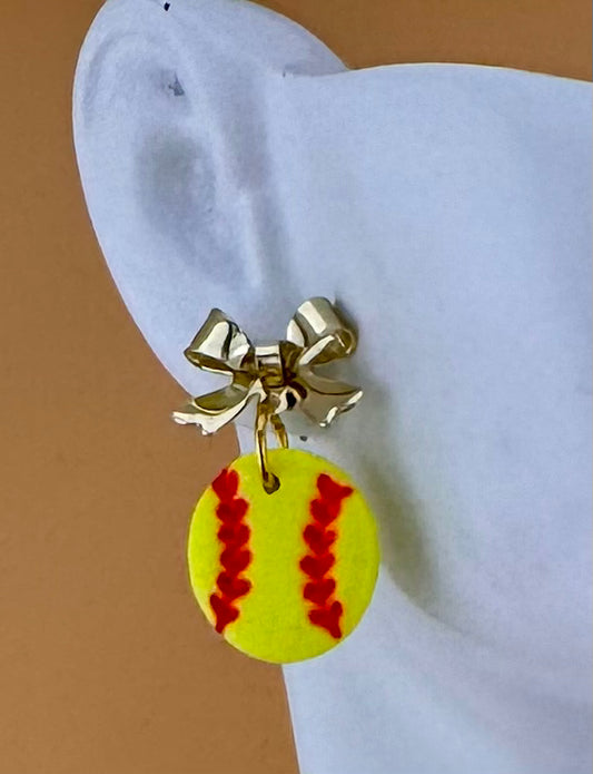 Golden Bow Softball Earrings