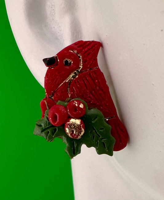 Christmas Cardinal and Holly Earrings