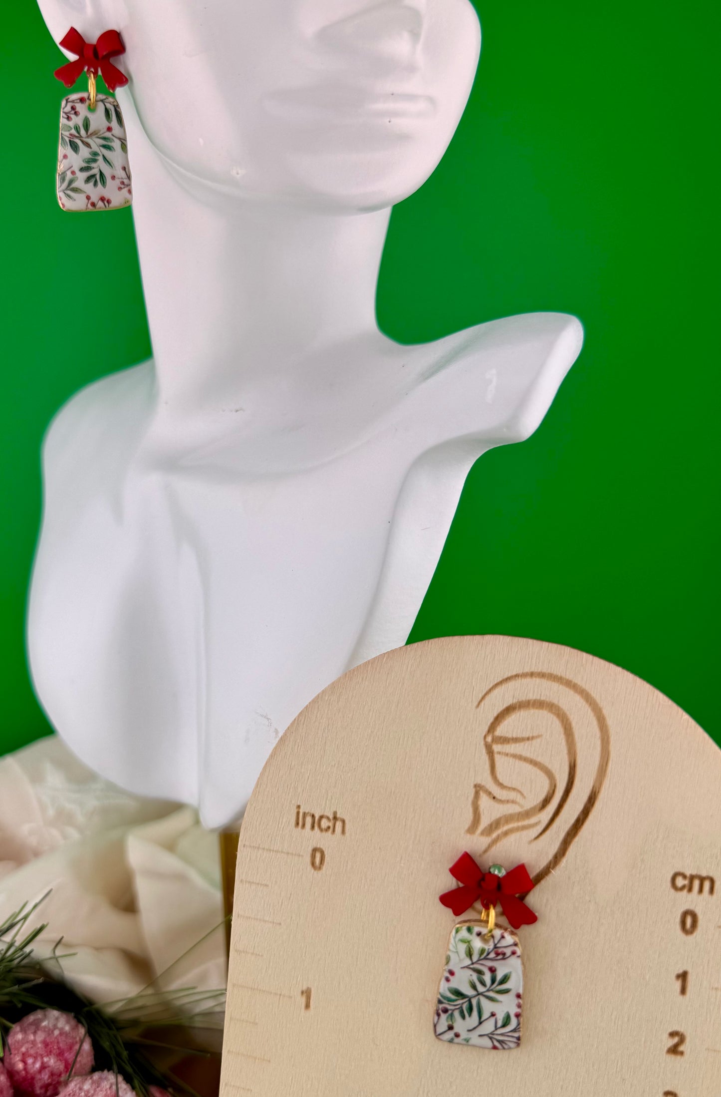 Christmas Berry and Bow Earrings