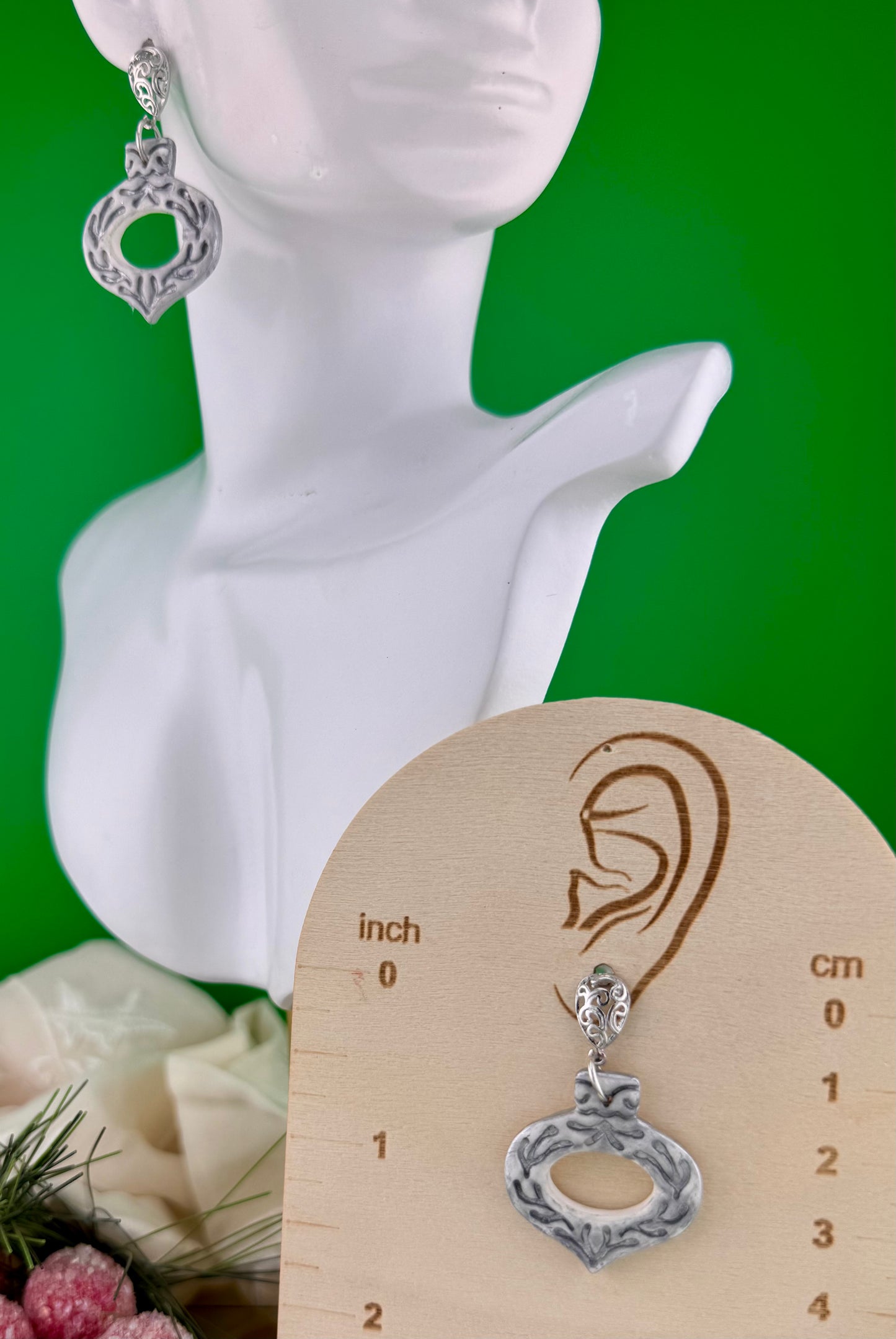Silver Frost Christmas Ornament Earrings