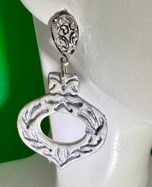 Silver Frost Christmas Ornament Earrings