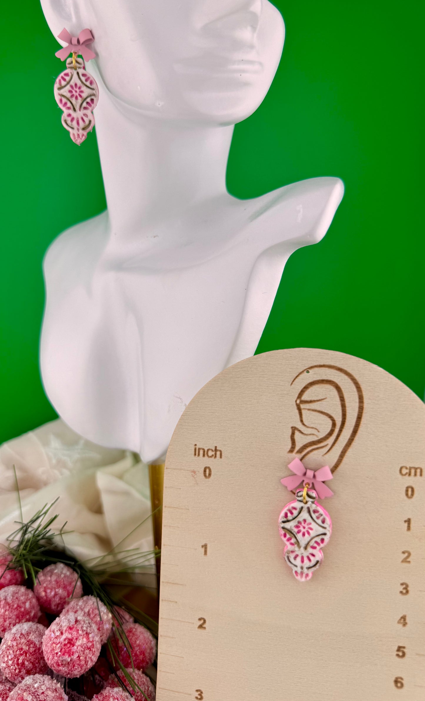 Pink Sugarplum Christmas Ornament Earrings